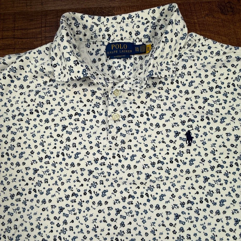 Polo Ralph Lauren Polo Mens XXL White Blue Floral Ditsy Classic Fit Cotton Short